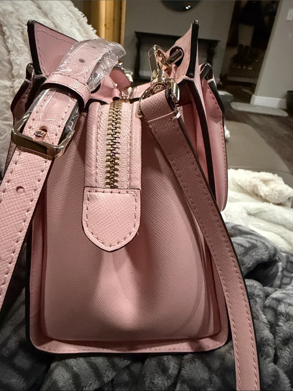 kate spade Pink Saffiano Satchel with Gold Hardware